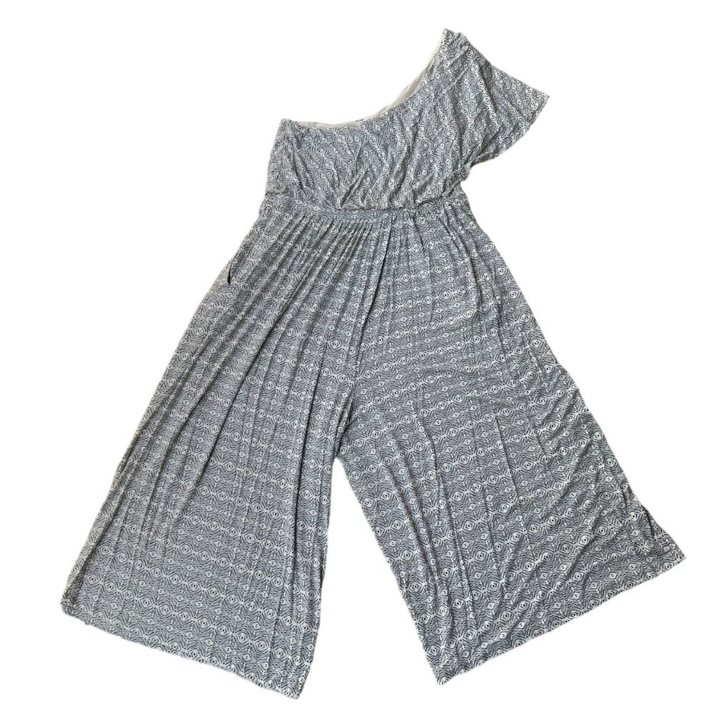 Anthropologie Maeve Jumpsuit L Jamie Print One-Shoulder Wide Leg Romper Sz Large